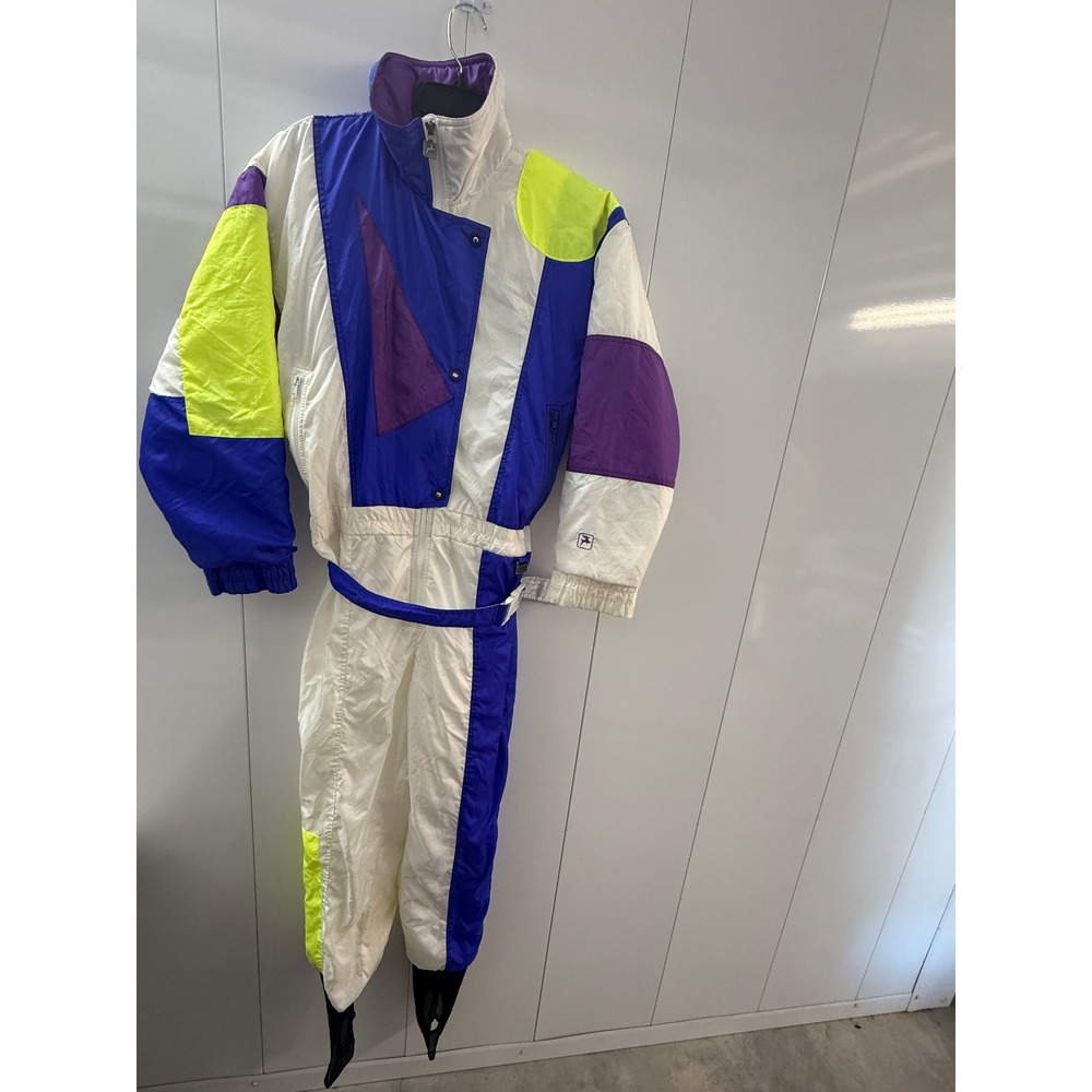 White Stag Vintage 80s Ski Suit One Piece Colorblock Neon Women 14 Blue Purple